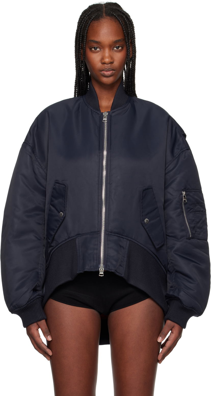 Яке бомбър JW Anderson JW Anderson Oversized Bomber Jacket with Curved Hem Тъмно синьо | JK0381-PG1696