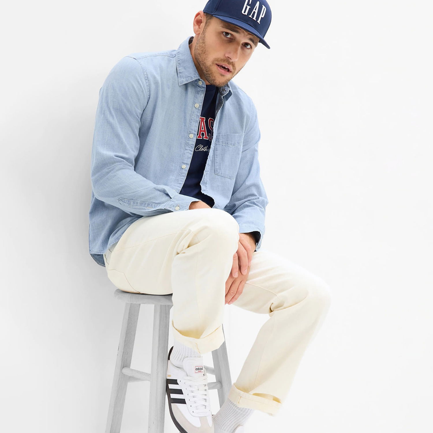 Риза GAP Chambray Shirt Light Wash Синьо | 543056-00, 0