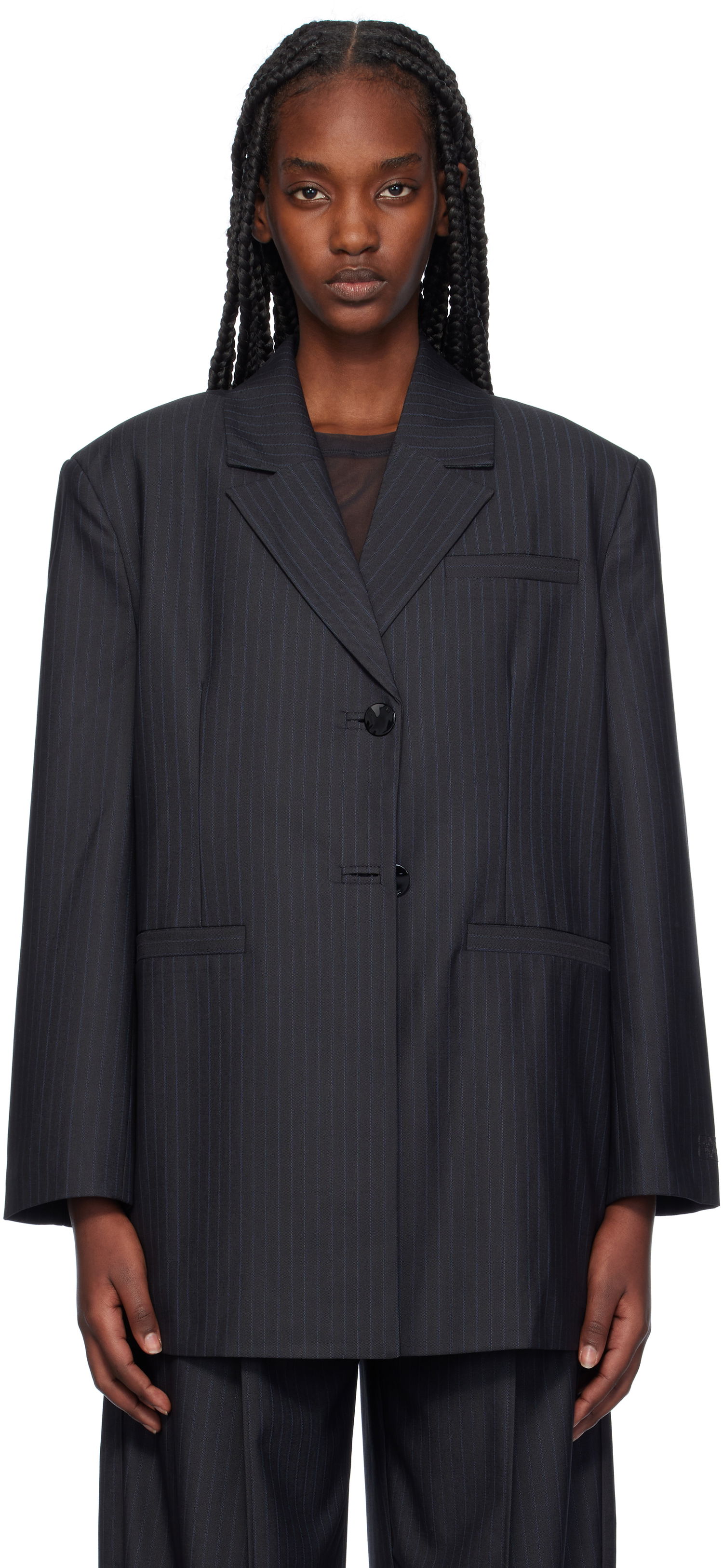 Яке GANNI Stripe Suiting Oversized Blazer Черно | F9697, 0