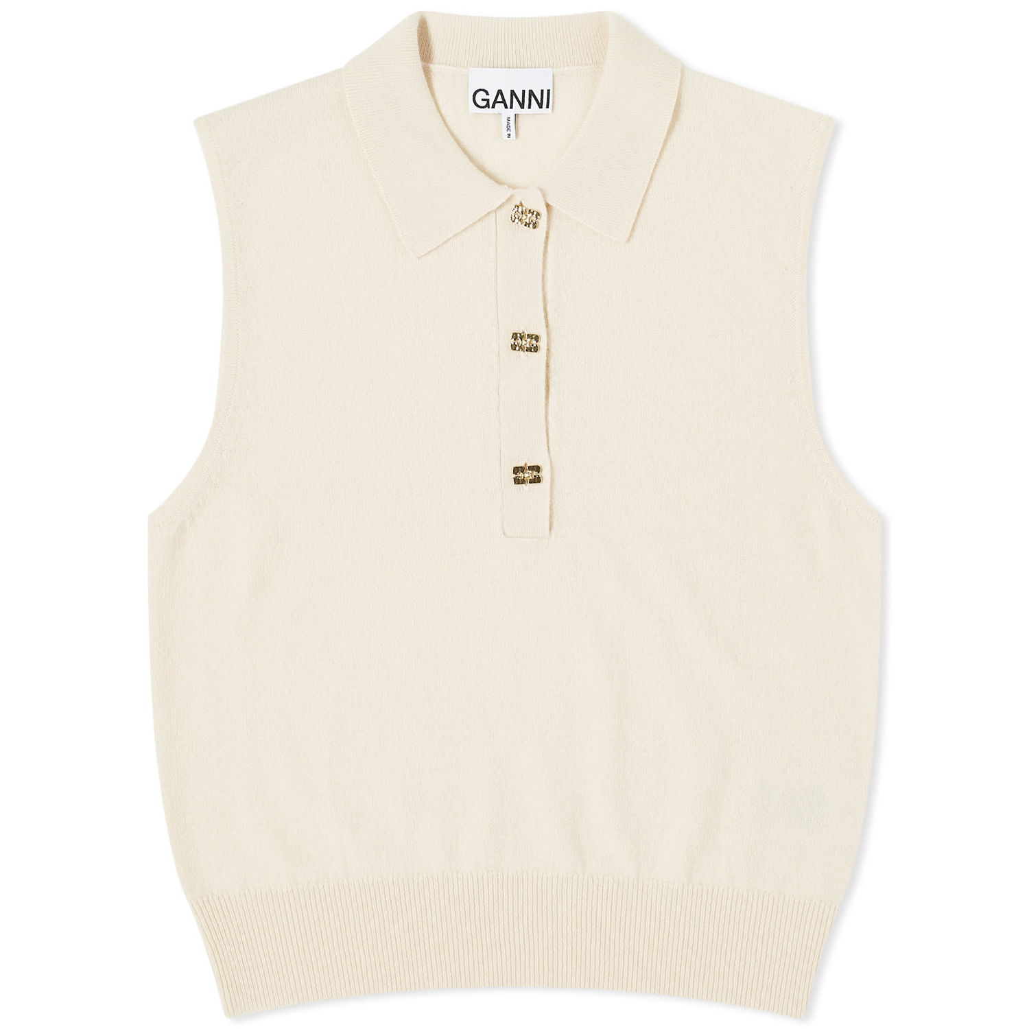 Пуловер GANNI Cashmere Mix Sleeveless Polo Vest Бежово | K2131-354, 0