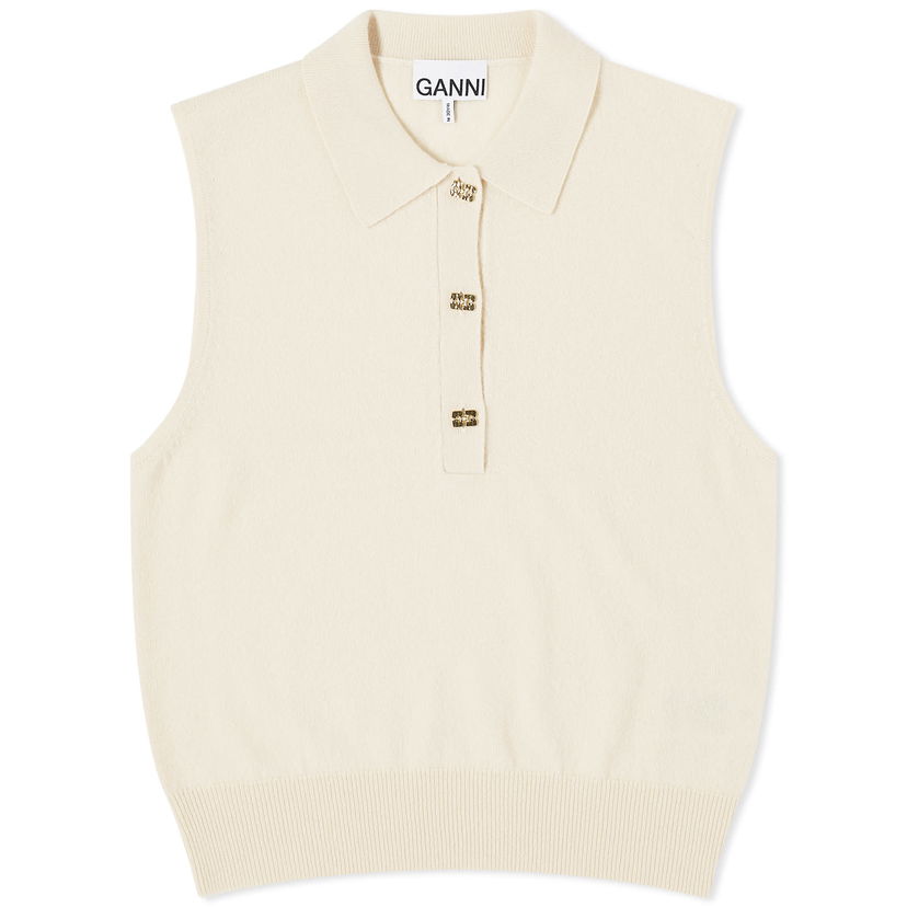 Пуловер GANNI Cashmere Mix Sleeveless Polo Vest Бежово | K2131-354