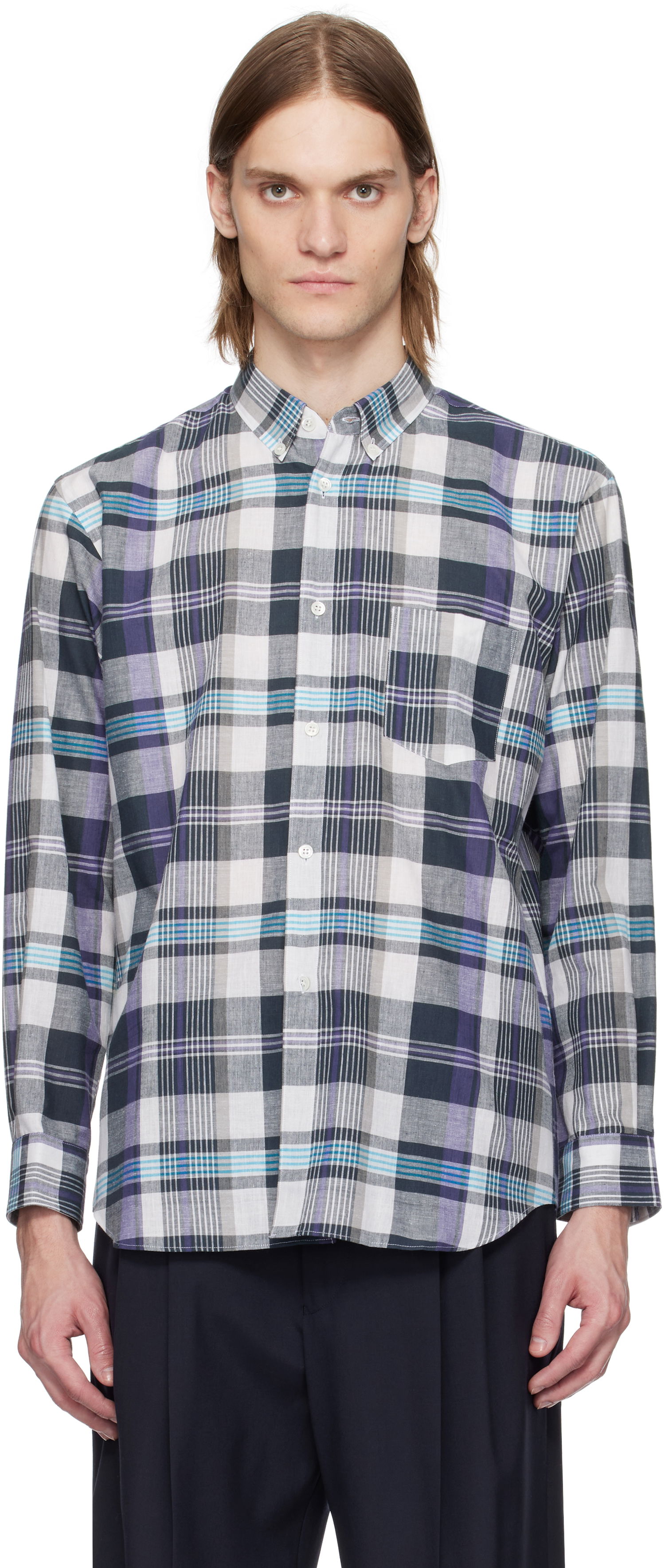 Риза Comme des Garçons Comme des Garçons Shirt Yarn Dyed Check Poplin Shirt Лилаво | FO-B010-051, 0