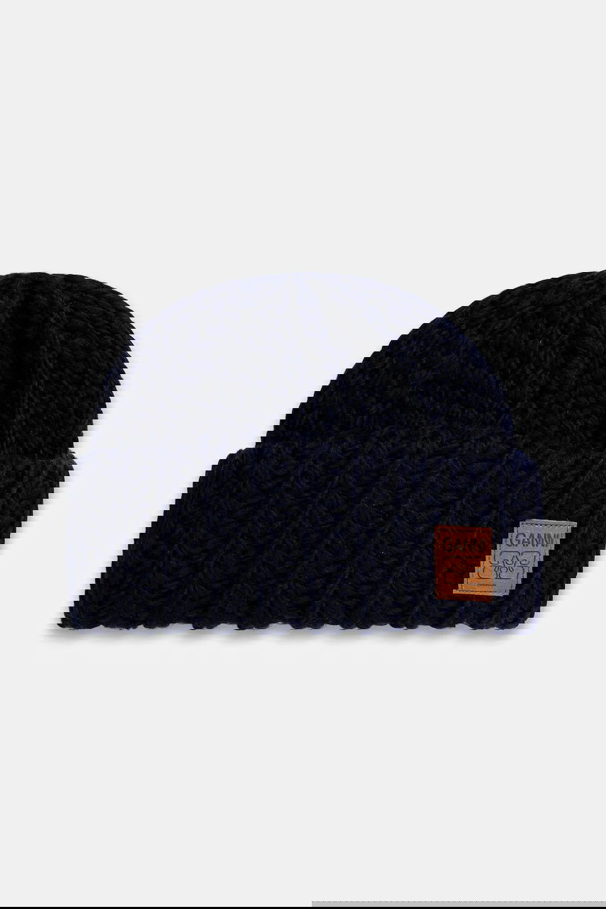 Шапка GANNI Graphic Wool Hand Knit Beanie Тъмно синьо | A7171, 0