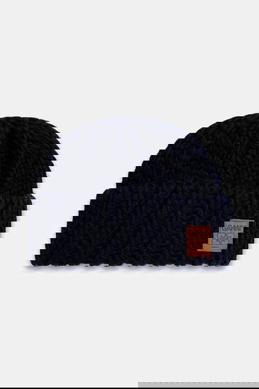 Шапка GANNI Graphic Wool Hand Knit Beanie Тъмно синьо | A7171, 0