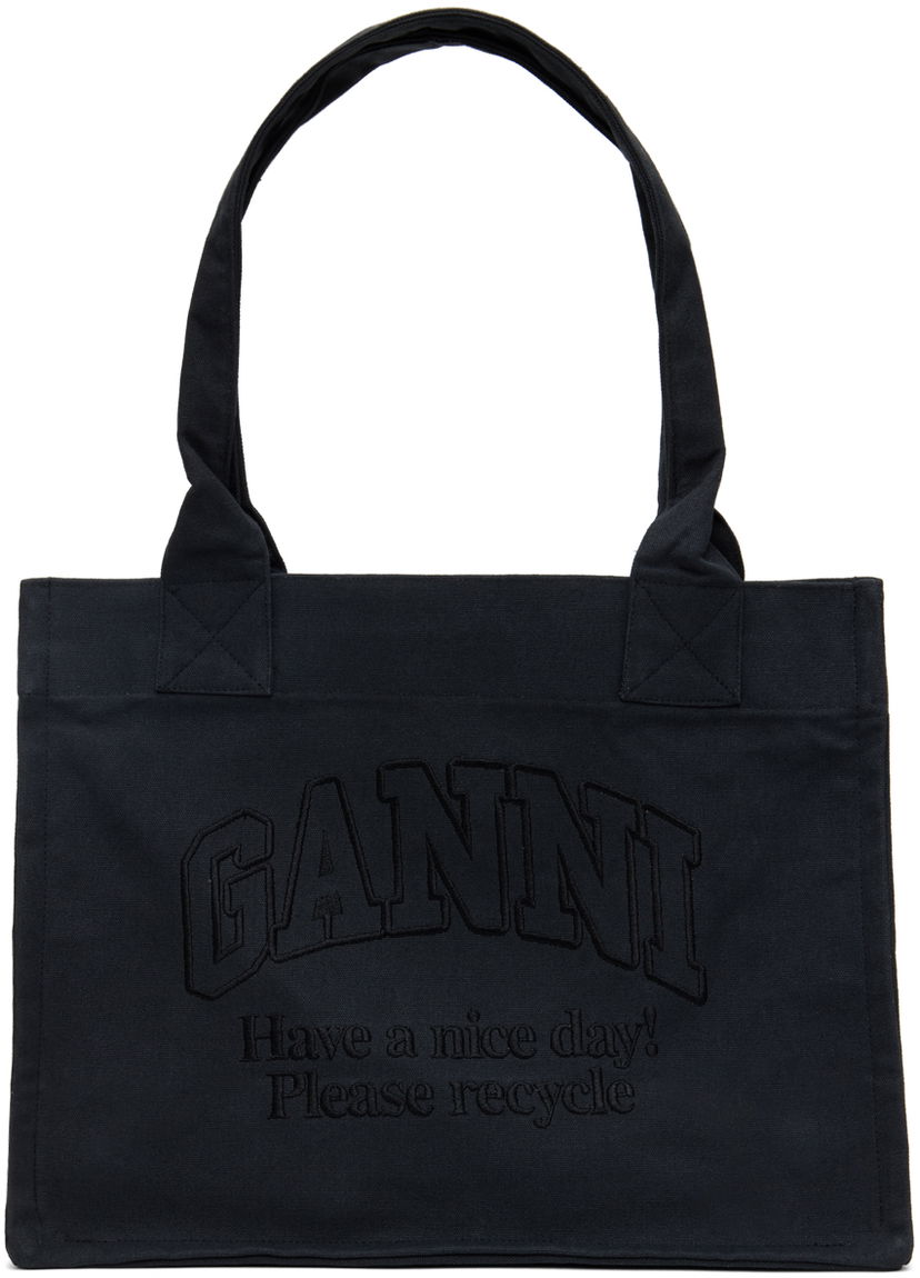 Голяма пазарска чанта GANNI GANNI Large Easy Tote Bag Черно | A5577