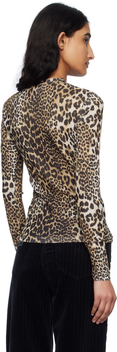 Тениска GANNI GANNI Leopard Print Long Sleeve T-Shirt Бежово | T4208, 2