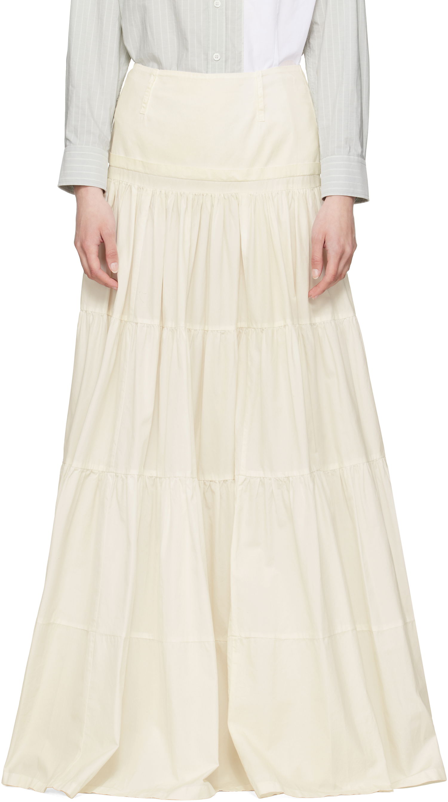 Пола Maison Margiela MM6 Maison Margiela Light Cotton Poplin Tiered Maxi Skirt Бежово | S62MI0031 M35458, 0