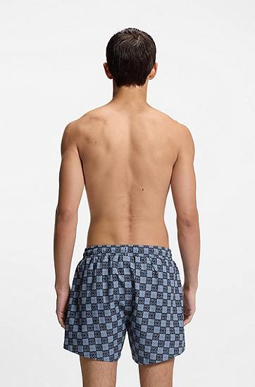 Бански BOSS Swim shorts with all-over HUGO checkerboard logo pattern Синьо | 50556792, 1