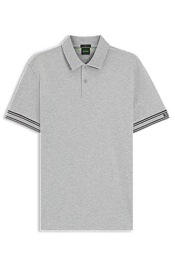Поло тениска BOSS Slim-Fit Polo Shirt with Striped Cuffs Сиво | 50544448, 0