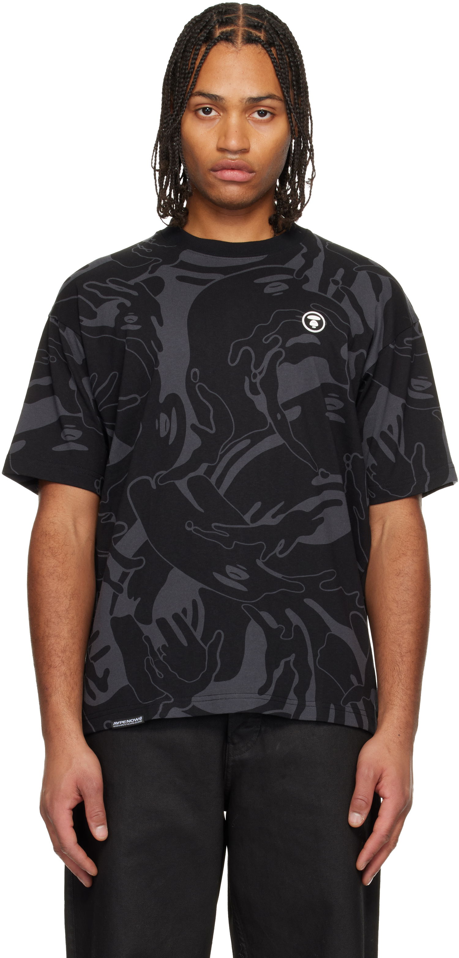 Тениска AAPE by A Bathing Ape Moonface Logo Camo Short Sleeve T-shirt Черно | AAPTEM1602XXNBKZ, 0