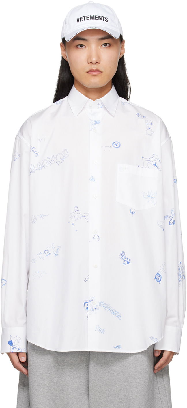 Риза VETEMENTS Scribbled Shirt Бяло | UE64SH120W