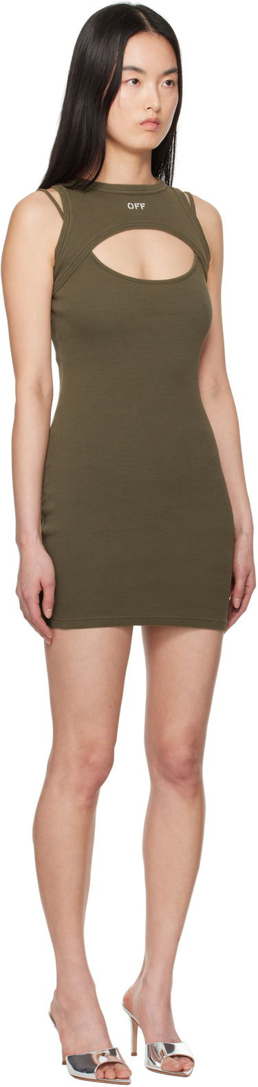 Pокля Off-White Off-White Stamp Ribbed Cut-Out Minidress Зелено | OWDB496S25JER0025401, 1