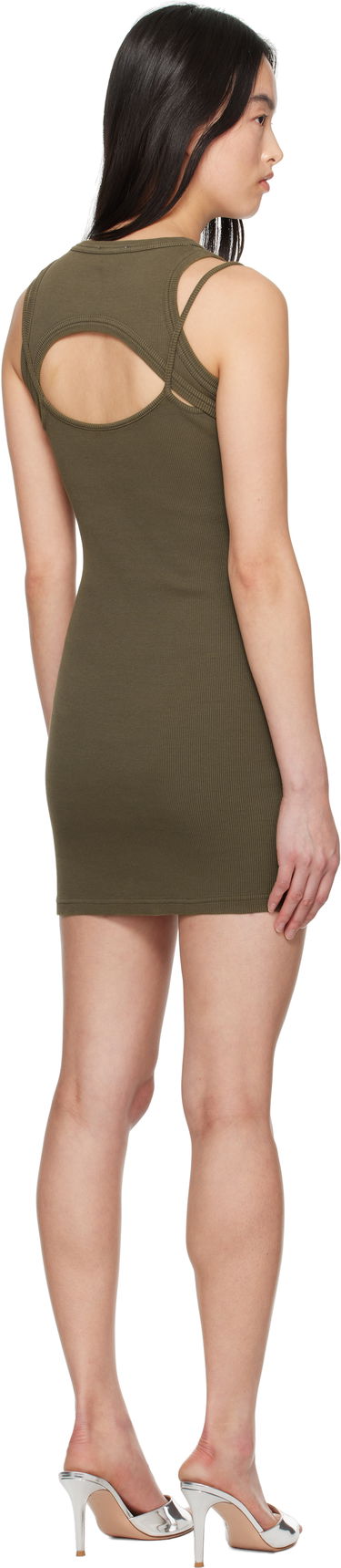 Pокля Off-White Off-White Stamp Ribbed Cut-Out Minidress Зелено | OWDB496S25JER0025401, 2