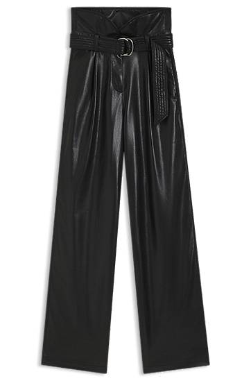 Панталони BOSS Straight-leg trousers in faux leather with belt Черно | 50547304, 0