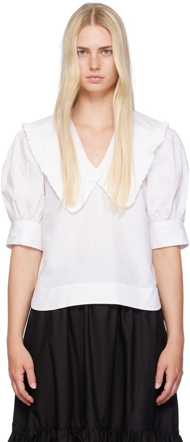 Риза GANNI V-Neck Blouse With Collar Бяло | F8635, 0
