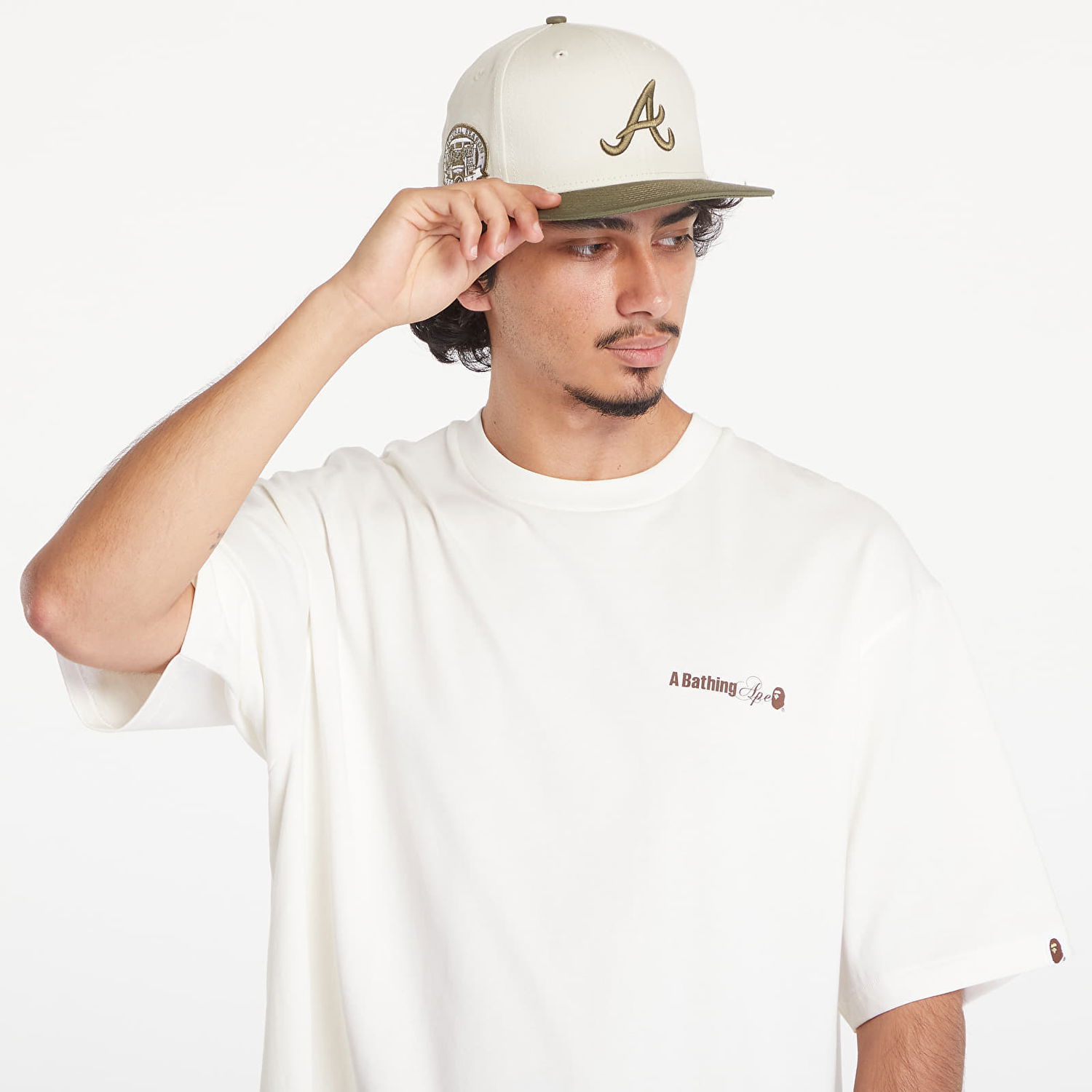 Тениска BAPE A BATHING APE Water Print Logo Relaxed Fit Short Sleeve Tee Ivory Бяло | 001TEK801301M IVY, 1