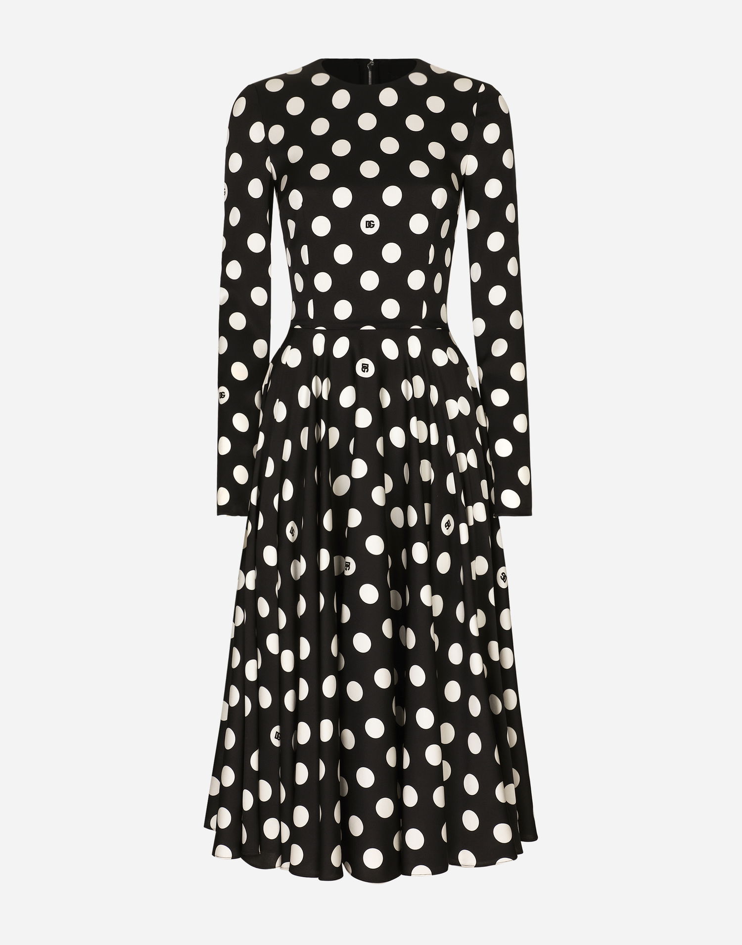 Pокля Dolce & Gabbana Charmeuse Calf-Length Circle-Skirt Polka Dot Print Dress Черно | F6JJLTFSA64HNZSW, 0