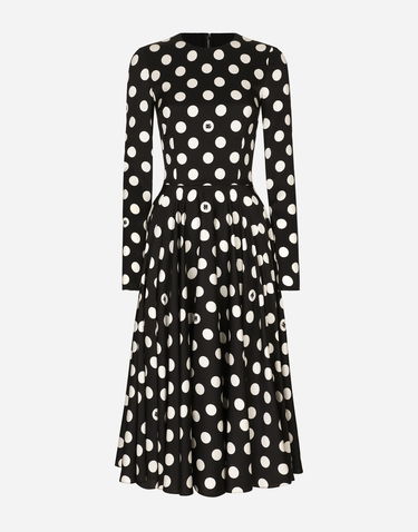 Pокля Dolce & Gabbana Charmeuse Calf-Length Circle-Skirt Polka Dot Print Dress Черно | F6JJLTFSA64HNZSW, 0