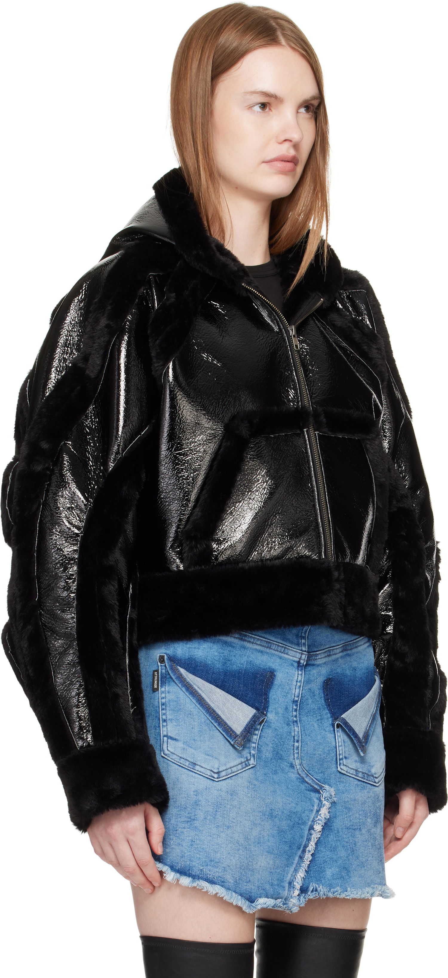 Яке Ottolinger Ottolinger Fitted Faux-Fur Hooded Jacket Черно | 109-702409-01, 1