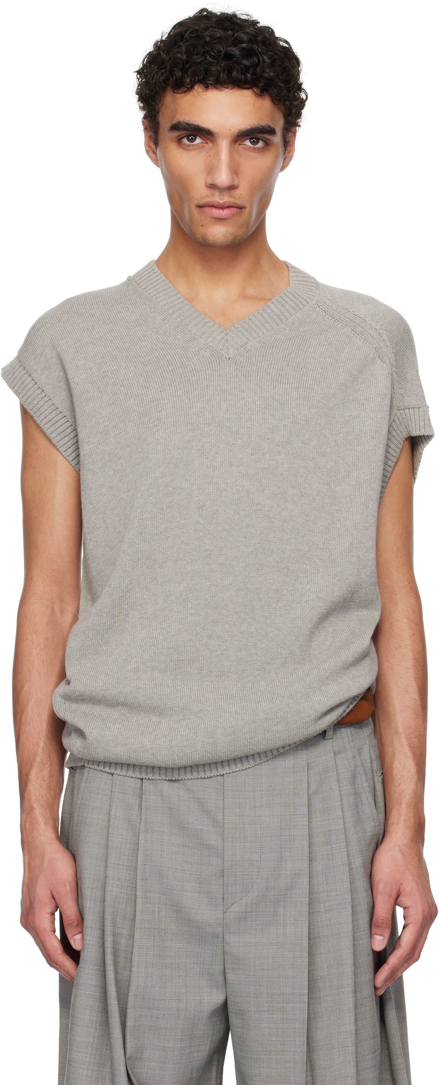 Пуловер HED MAYNER Hed Mayner V-Neck Knit Vest Сиво | HMMA75074A-HA600, 0