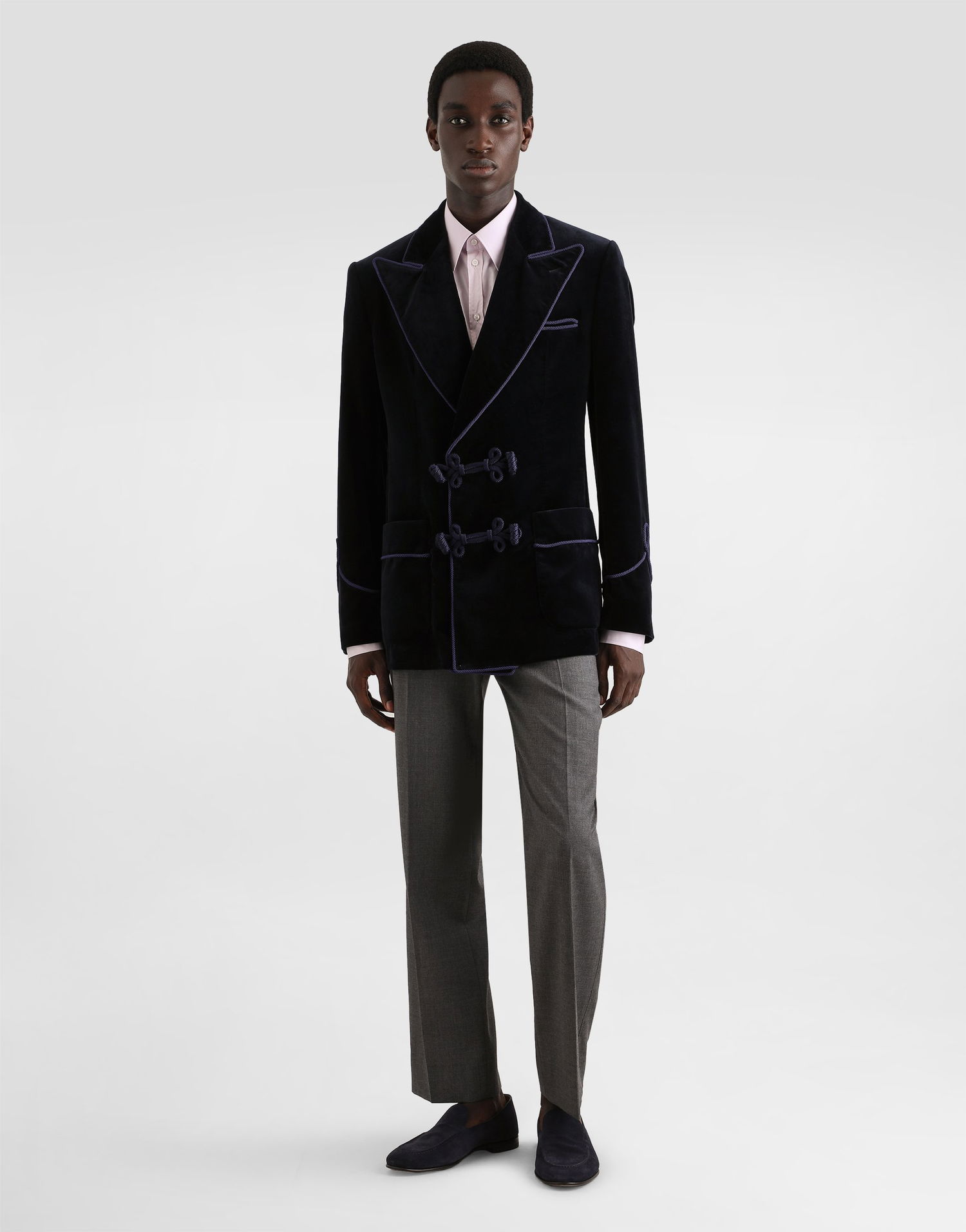 Яке Dolce & Gabbana Double-breasted Sicilia-light Jacket In Smooth Velvet Тъмно синьо | G2VQ4TFUVG7B0665, 1