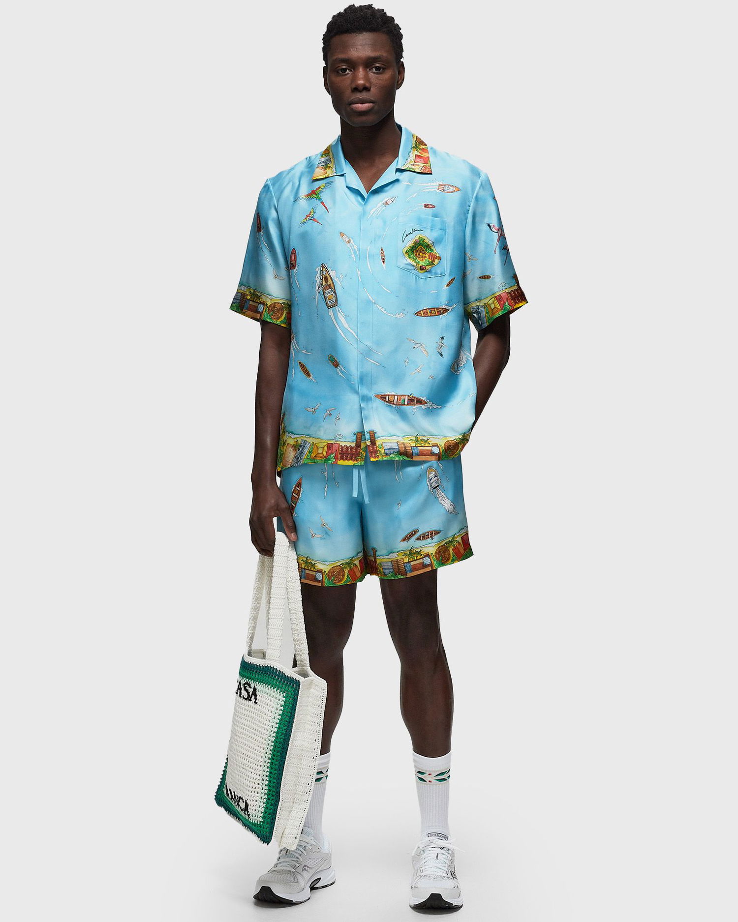 Къси панталони Casablanca UNISEX SILK SHORTS WITH DRAWSTRINGS Синьо | MS24-TR-012-05, 1