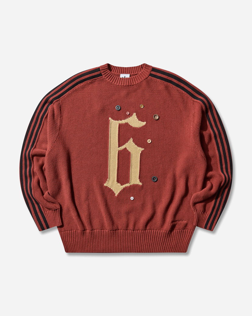Пуловер adidas Originals SFTM Knit Crew Neck Sweater with Gothic F Applique, Decorative Buttons, and Striped Sleeves Червено | KC0327