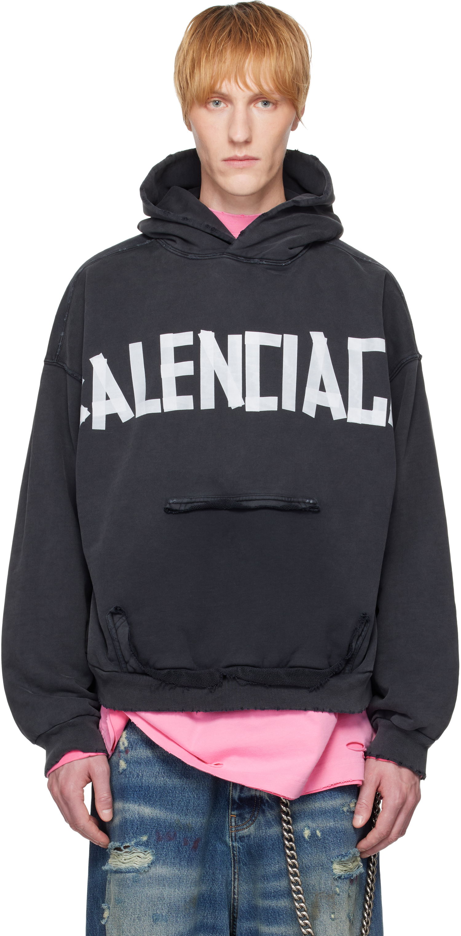 Суитчър Balenciaga Balenciaga Tape Type Ripped Pocket Hoodie Черно | 744441TRVK2, 0