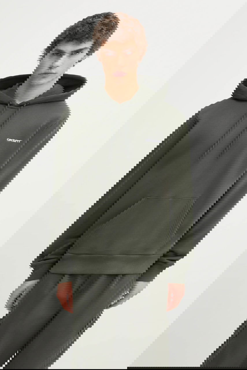 Суитчър Carhartt WIP Plain Hooded Script Embroidery Sweatshirt with Kangaroo Pocket Зелено | I035392.3CDXX, 0