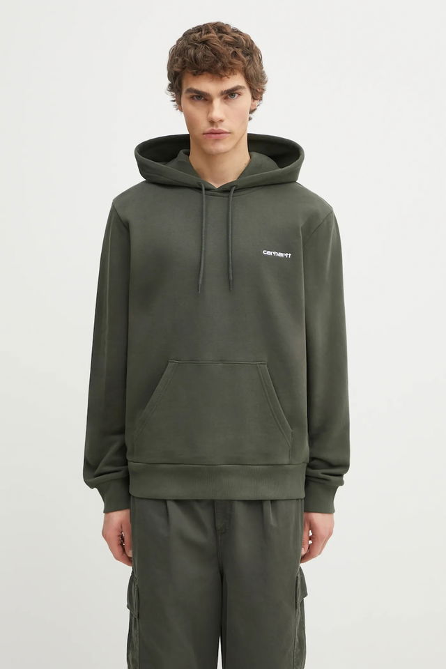 Plain Hooded Script Embroidery Sweatshirt with Kangaroo Pocket