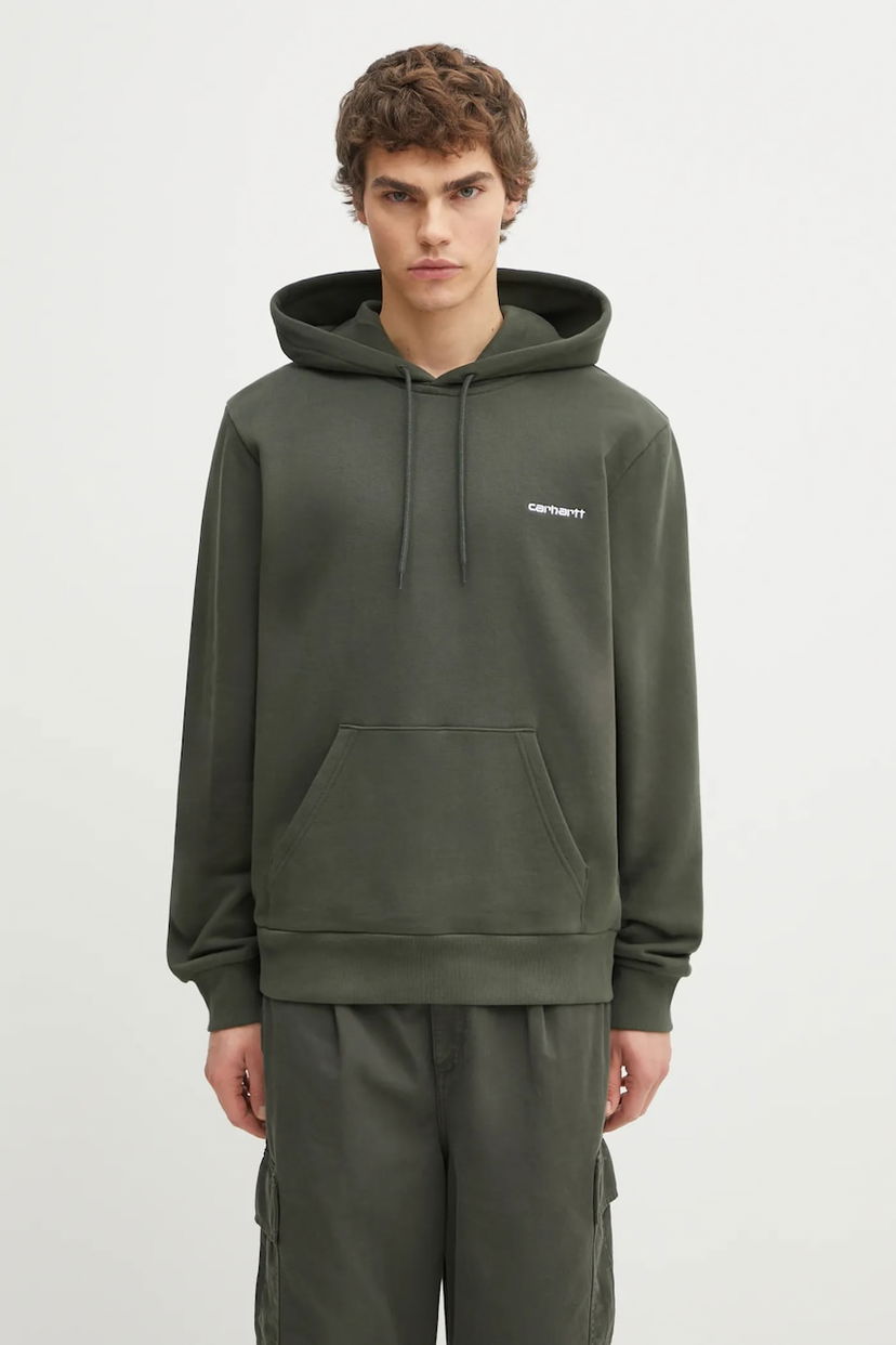 Суитчър Carhartt WIP Plain Hooded Script Embroidery Sweatshirt with Kangaroo Pocket Зелено | I035392.3CDXX