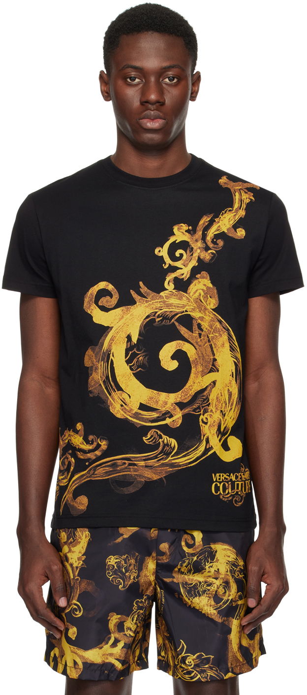 Тениска Versace Couture Black Watercolor Couture T-Shirt Черно | E76GAH6SW_EJS304