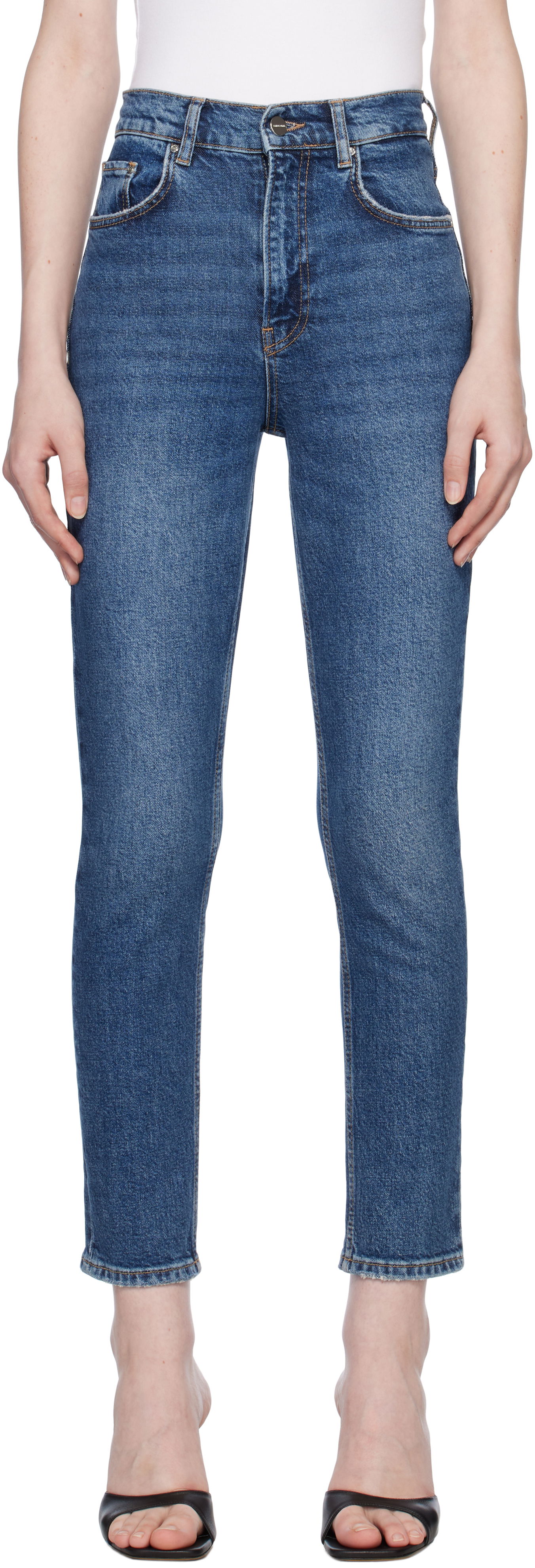 Дънки Anine Bing Straight Leg Cropped Jeans Синьо | A-06-0088-405C, 0