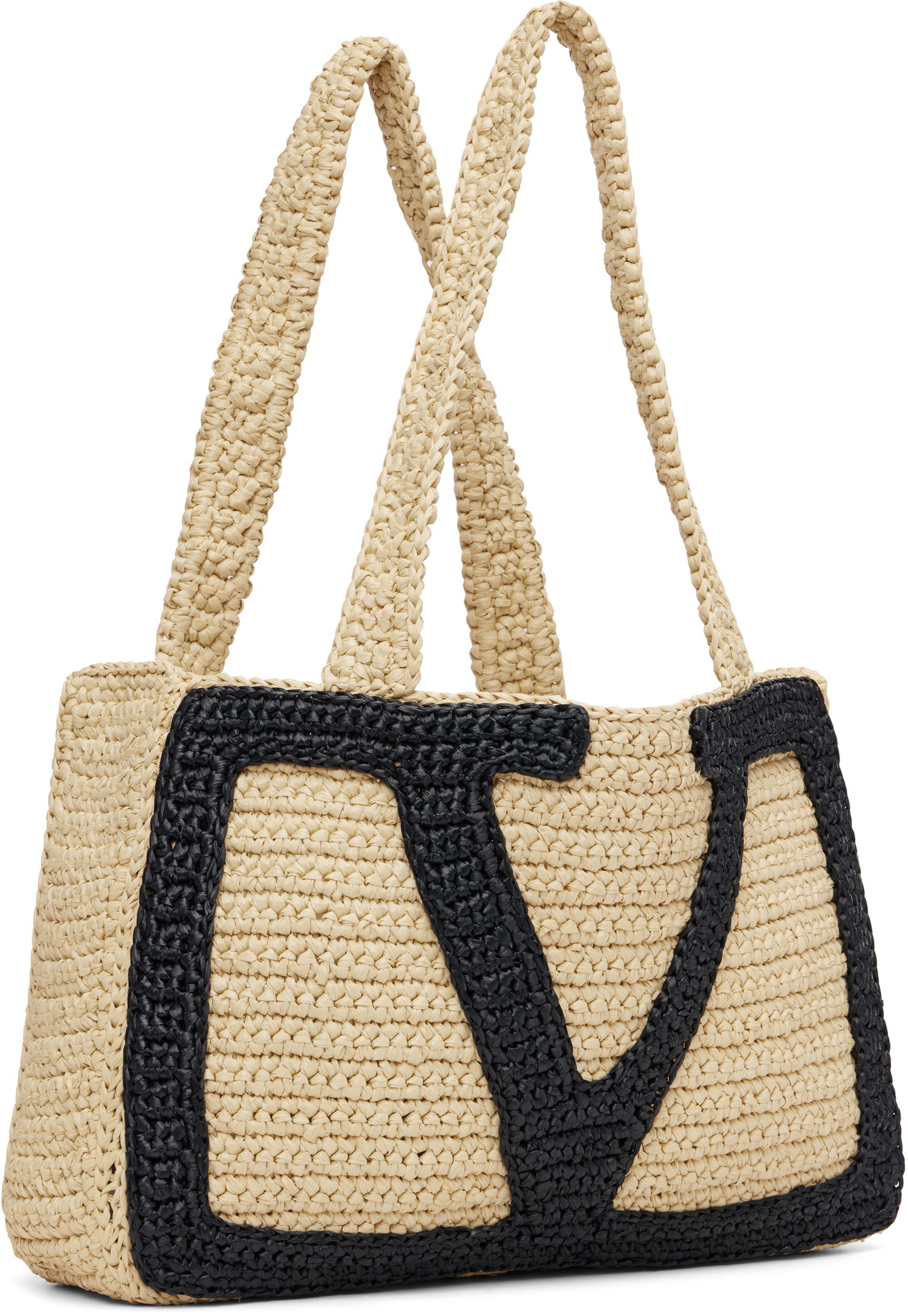 Голяма пазарска чанта Valentino Garavani Viva Superstar Medium Raffia V-Design Shopping Tote Бежово | 7W2B0S11QET, 1