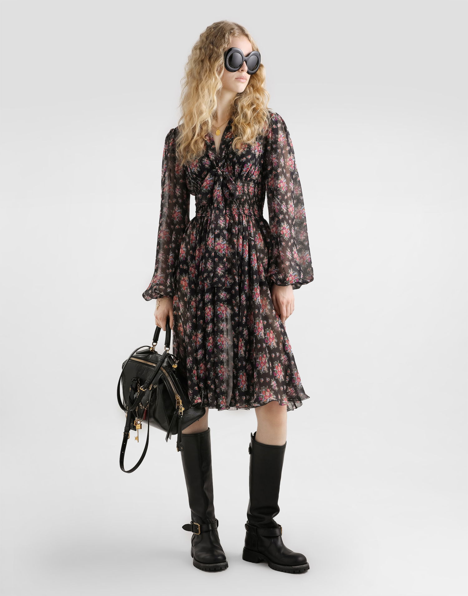 Pокля Dolce & Gabbana Small Flower Bouquets-print Chiffon Dress Многоцветен | F60GMTIS10FHN5XK, 1