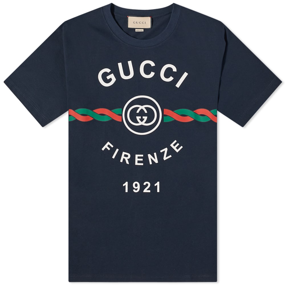 Тениска Gucci Firenze Print Tee Тъмно синьо | 616036-XJD7T-4795, 0