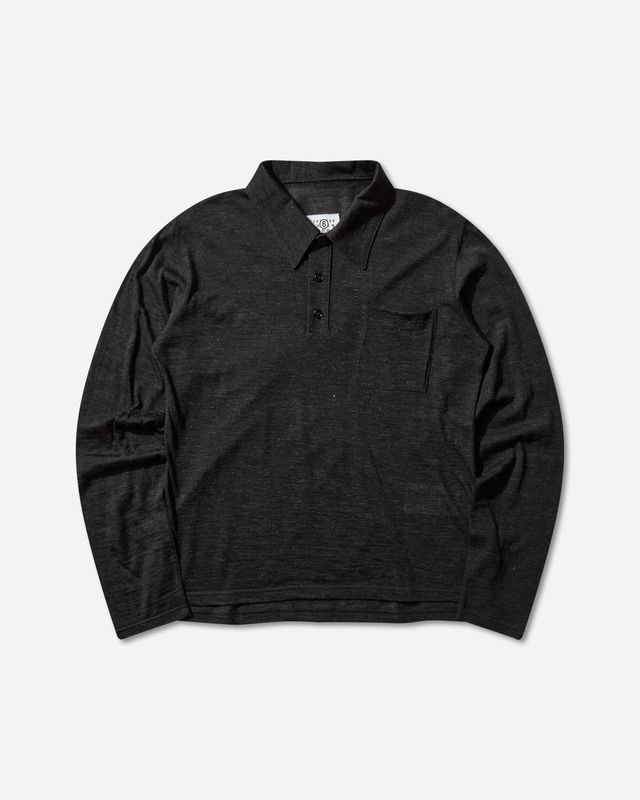 MM6 Heathered Wool Long Sleeve Polo Shirt with Pocket