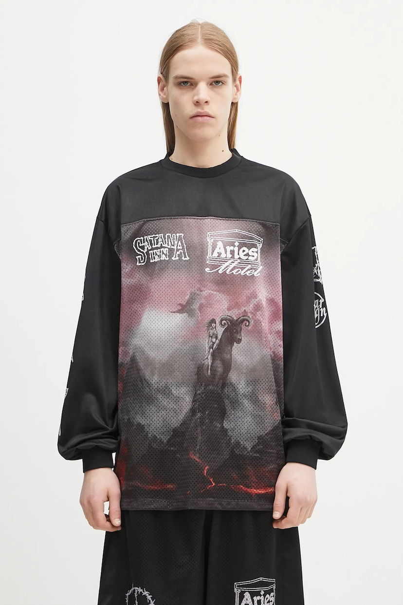Тениска Aries Ramscape Airtex Long-Sleeve Tee Черно | AR4005003