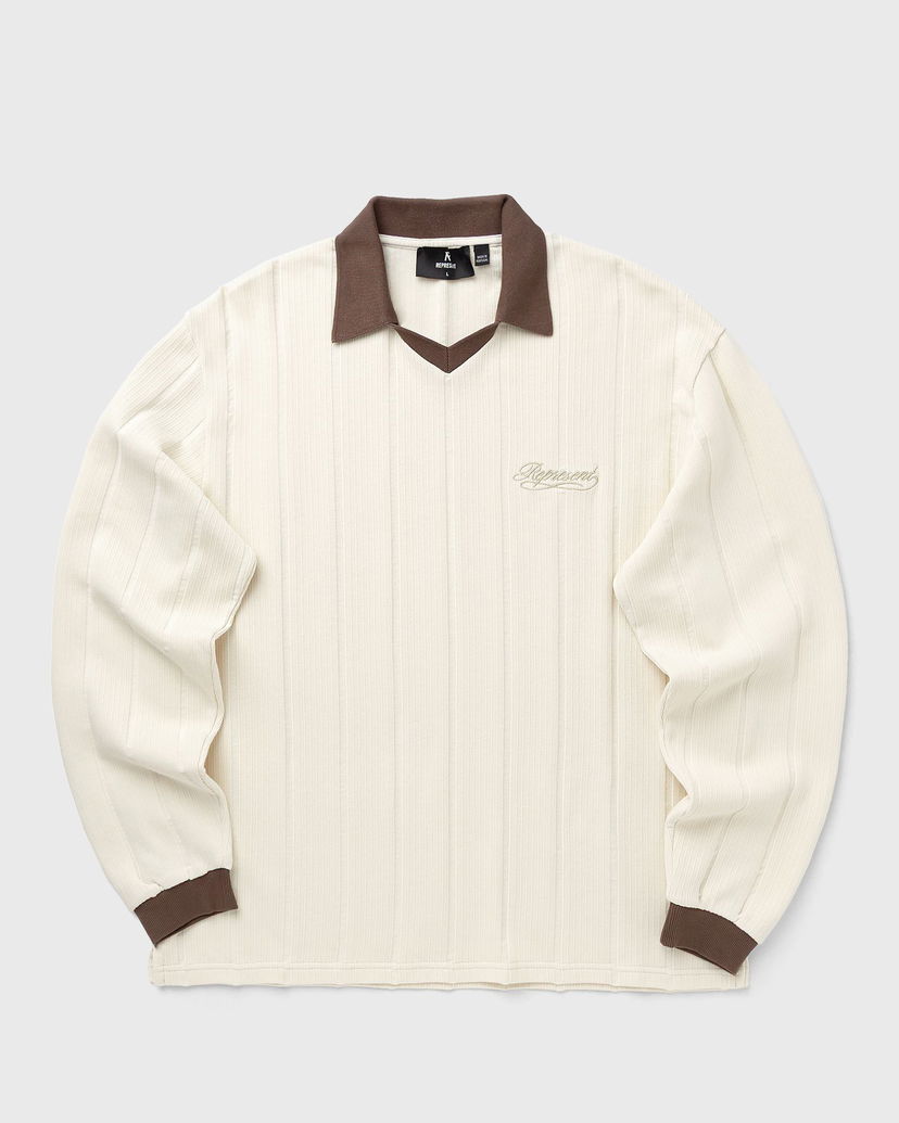 Поло тениска Represent Clo Ribbed Long Sleeve Retro Football Polo Top Бежово | MLM100277-30