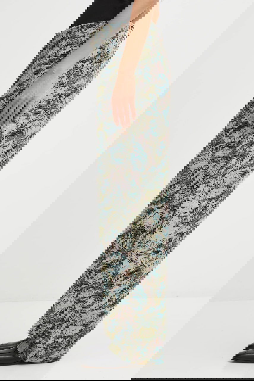 Панталони GANNI Tapestry Jacquard Wide Leg High Waist Pants Многоцветен | W0777, 1