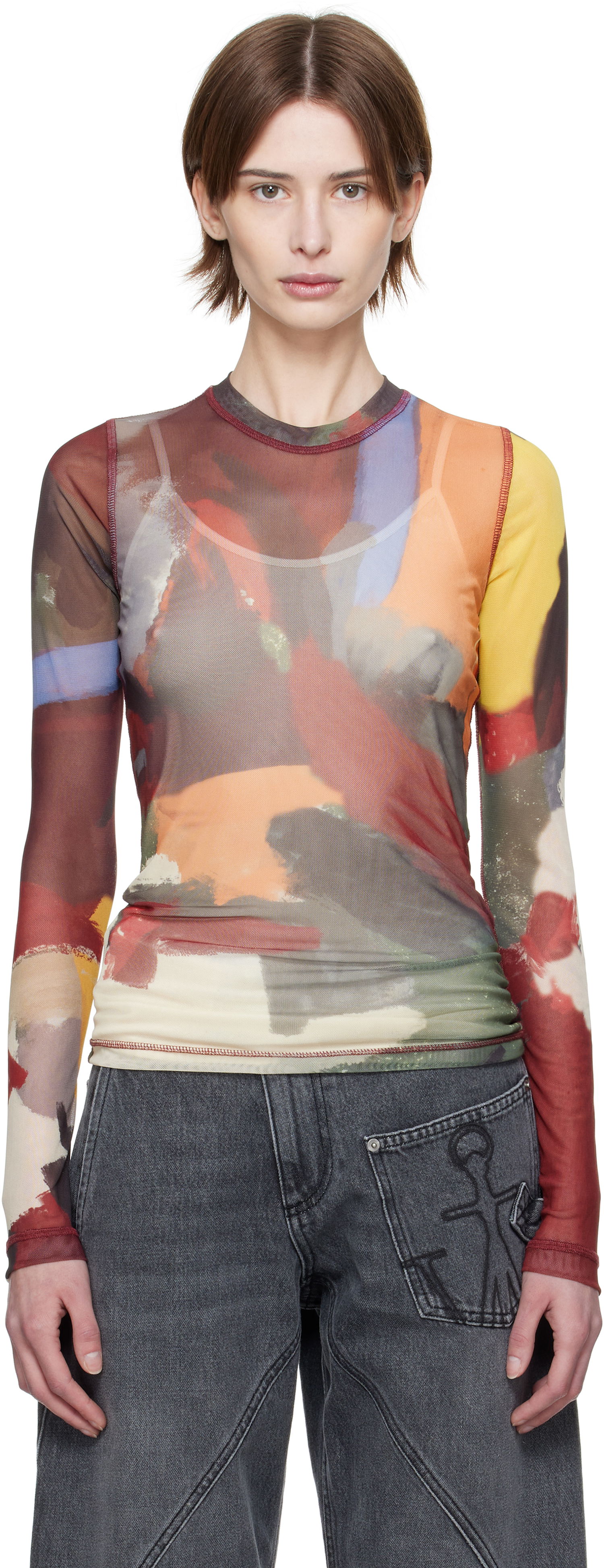 Тениска JW Anderson JW Anderson Abstract Print Sheer Long Sleeve T-Shirt Многоцветен | JO0138-PG1723, 0