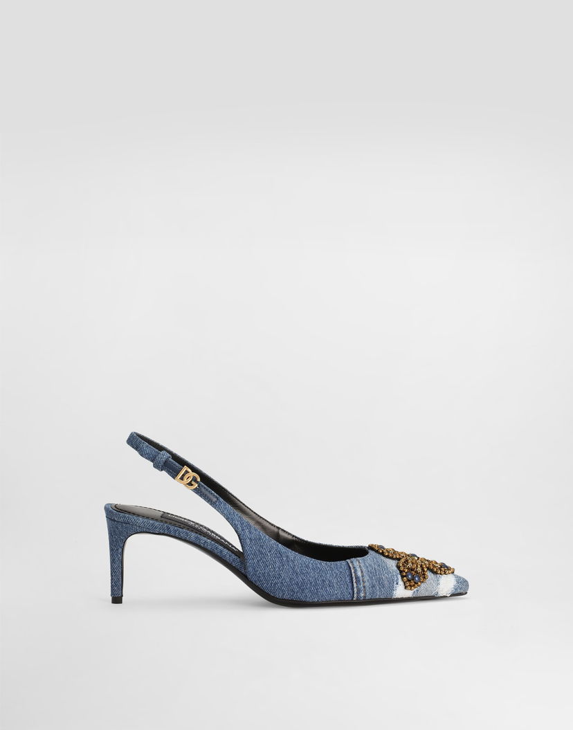 Аксесоари Dolce & Gabbana Dolce & Gabbana Denim Patchwork Slingback Pumps with Embroidery Синьо | CG0948AN6248C609
