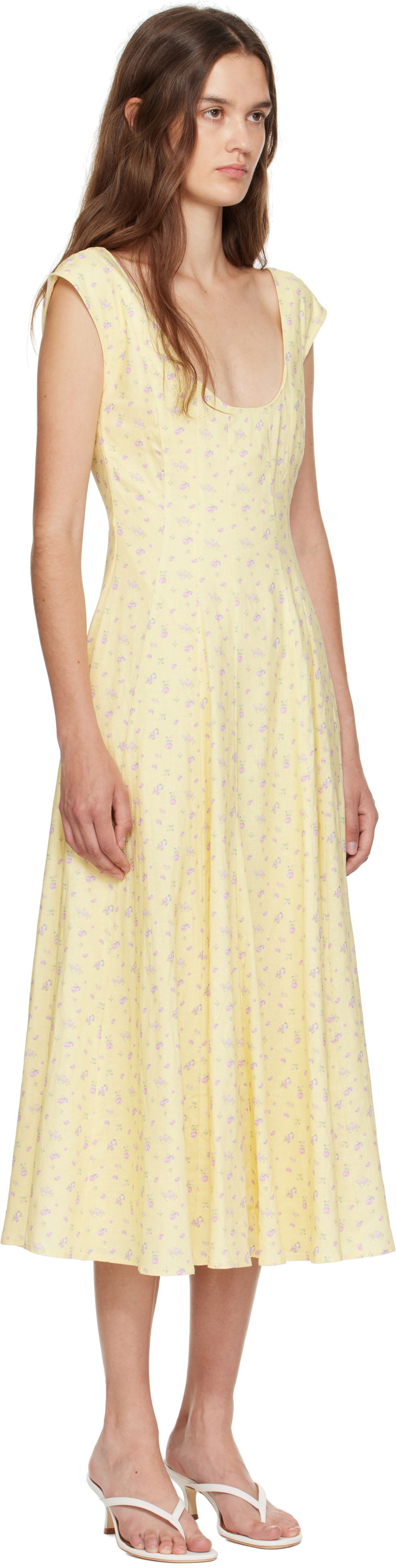 Pокля GUIZIO Guizio Leila Floral Midi Dress Жълто | P25404W085, 1