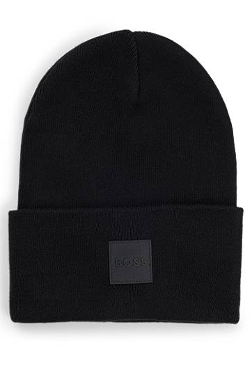 Шапка BOSS BOSS Knitted Cotton Beanie with Logo Label Черно | 50529442, 0