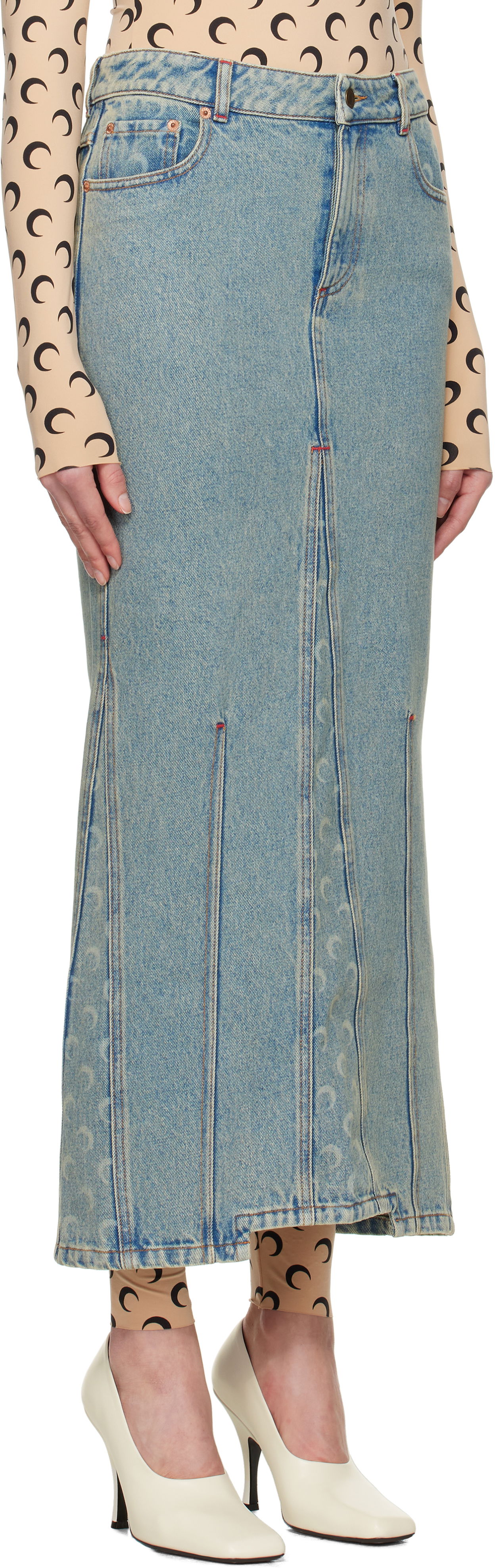 Пола Marine Serre Marine Serre Moon Laser Denim Maxi Skirt Синьо | WSK074A CDEN0003, 1