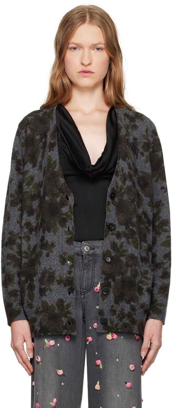 Пуловер Blumarine Floral Print Knit Cardigan Сиво | A444M105U