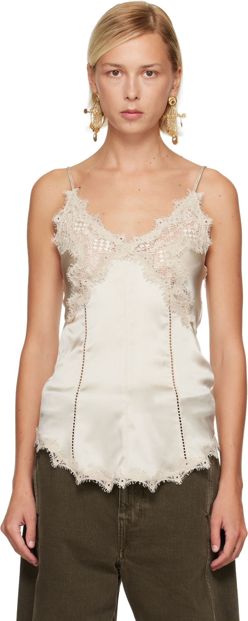 Потник ISABEL MARANT Isabel Marant Diandra Satin Lace Camisole Top Бежово | HT0721FA-C3J05I