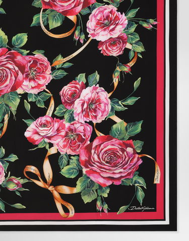 Шал Dolce & Gabbana Dolce & Gabbana Rose-Print Silk Twill Square Scarf Многоцветен | FN090RGDCUJHD5JA, 1