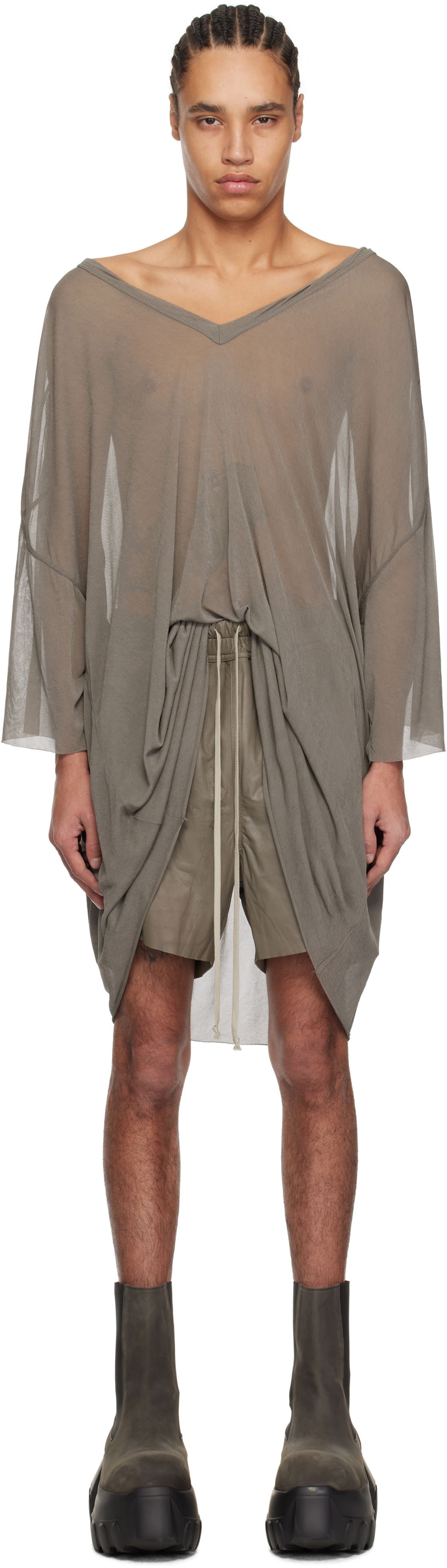 Тениска Rick Owens Rick Owens Hollywood Tommy V-Neck T-Shirt Сиво | RR01E5279 JCR, 0