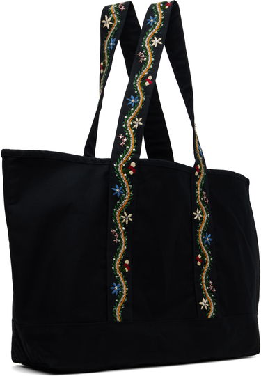 Голяма пазарска чанта Bode Bode Alpineflower Embroidered Canvas Tote Черно | MRF24AC034, 2